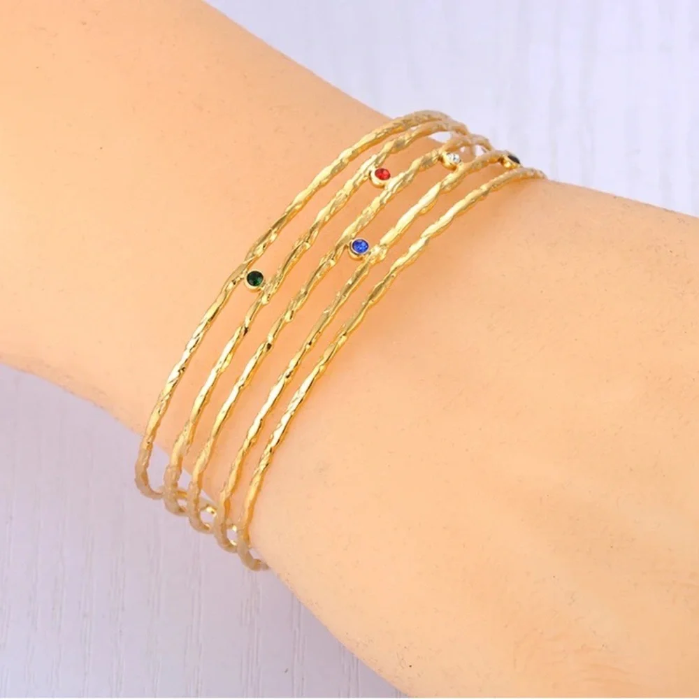 Gold Tone Layered Open Cuff Bracelet Multicolor Rhinestones Lightweight